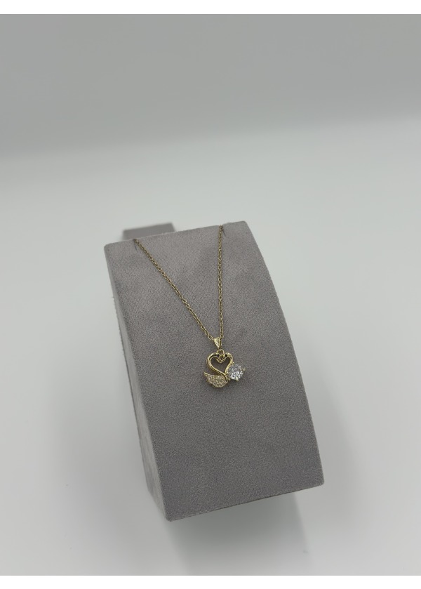 İkili kuğu taşlı gold kolye 
