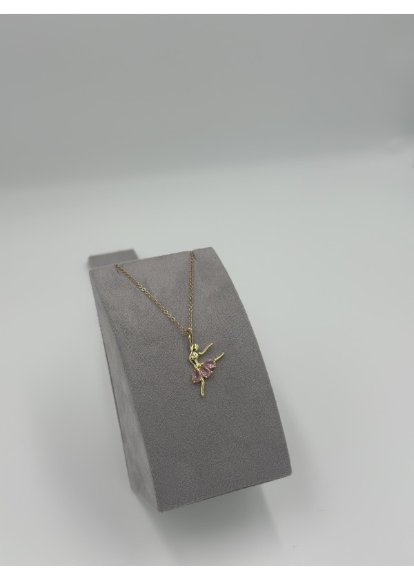 Balerin pembe taşlı gold kolye