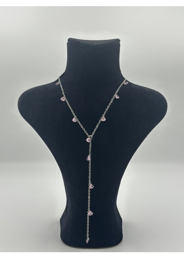 Pembe taşlı uzun kolye 